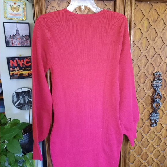 Red V Neck Latern Sleeve Side Slit Maternity Sweater Dress NWT! - Size M - Picture 9 of 15
